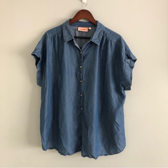 EVRI Plus Size Dolman Button Shirt Size 2X Denim - Picture 2 of 4